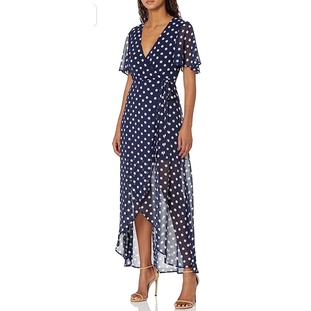 Show Me Your Mumu Marianne Wrap Maxi Dress Polka Dot Navy White Small - Picture 11 of 13